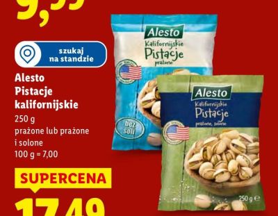 Orzechy Alesto Pistacje kalifornijskie prażone lub prażone i solone promocja w Lidl
