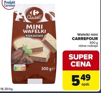 Wafelki mini CARREFOUR kakaowe 300 g różne rodzaje promocja w Globi