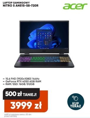 Laptop gamingowy Nitro 5 AN515-58-720R promocja w Max Elektro