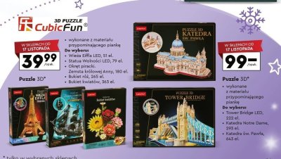 Puzzle 3D Wieża Eiffla LED 51 el. promocja w Biedronka