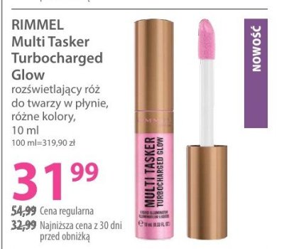 Róż RIMMEL Multi Tasker Turbocharged Glow rozświetlający do twarzy w płynie różne kolory promocja w Hebe