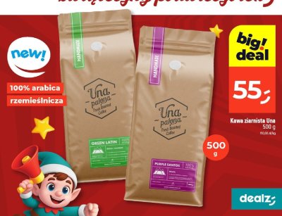 Kawa ziarnista Una palona (Green Latin, Purple Santos) promocja w Dealz