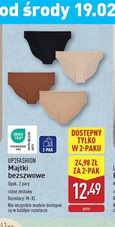 Majtki bezszwowe m-xl Up2fashion promocja w Aldi