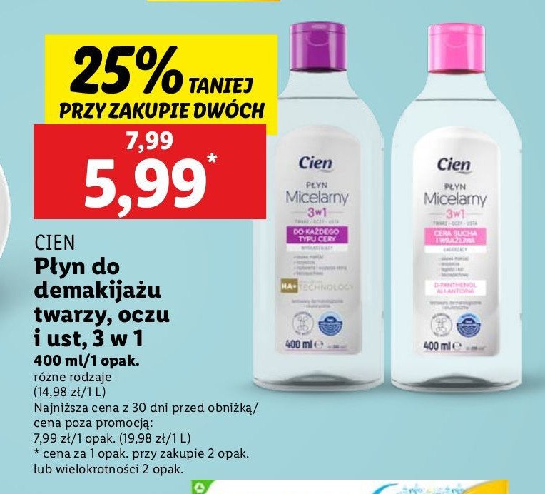 Płyn micelarny do każdego typu cery Cien promocja