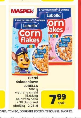 Płatki kukurydziane kids Lubella corn flakes promocja w Carrefour