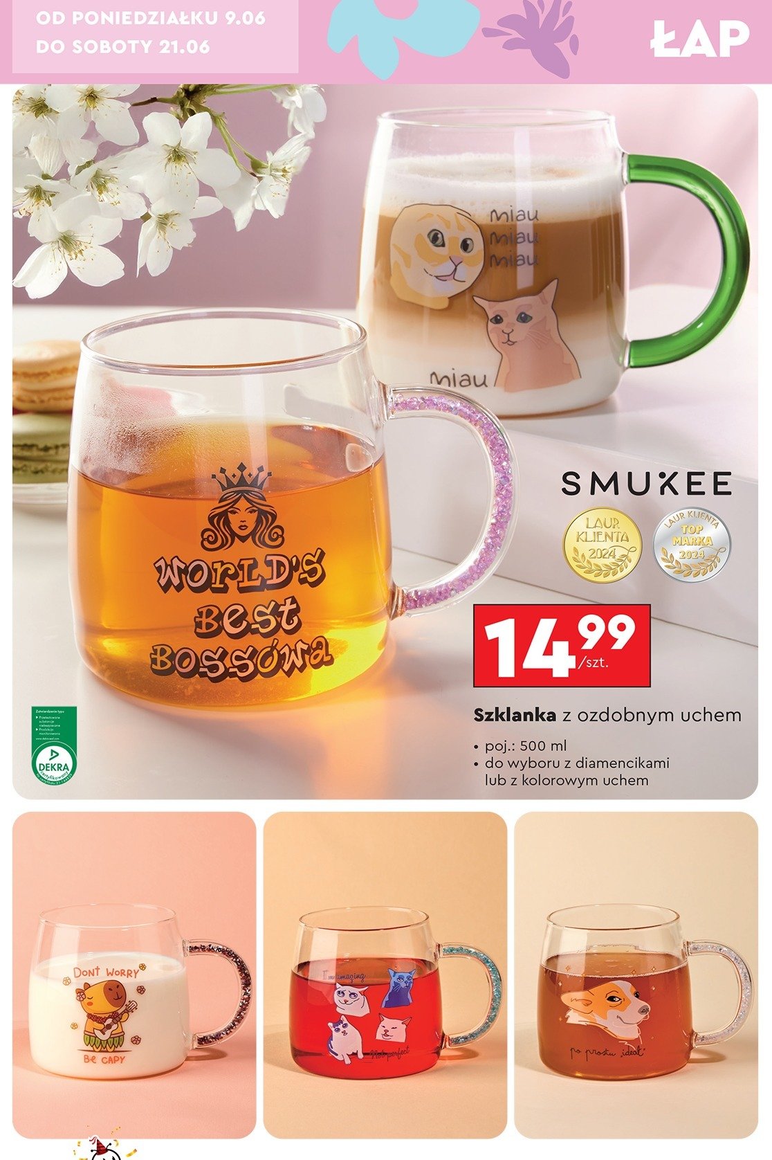 Szklanka z ozdobnym uchem Smukee promocja w Biedronka