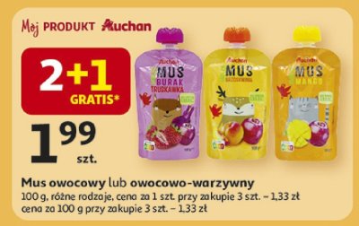 Mus owocowy lub owocowo-warzywny 100g, różne rodzaje promocja w Auchan