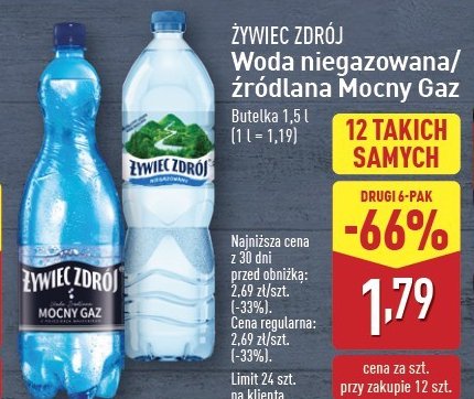 Woda mocny gaz Żywiec zdrój promocja w Aldi