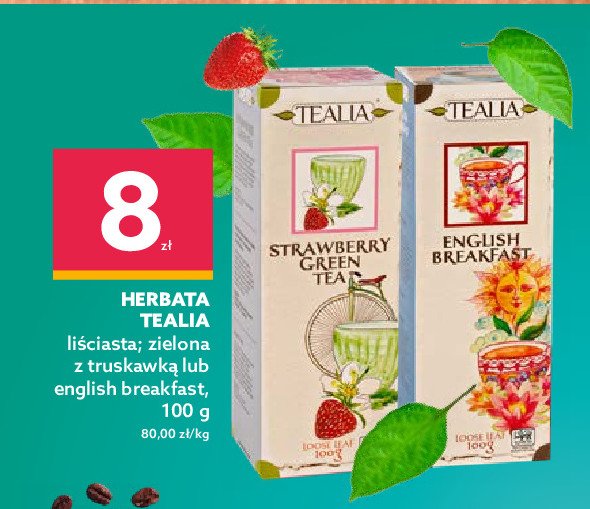 Herbata liściasta strawberry TEALIA GREEN TEA promocja