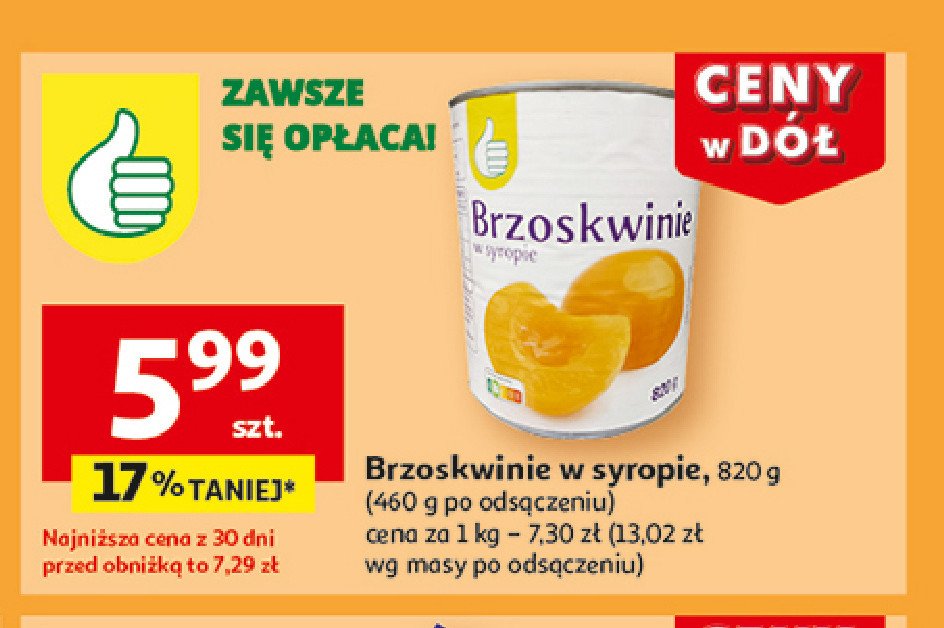 Brzoskwinie w syropie Podniesiony kciuk promocja w Auchan