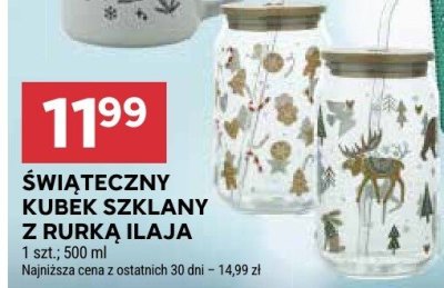 Świąteczny kubek szklany z rurką Ilaja 1 szt. 500 ml promocja w Stokrotka