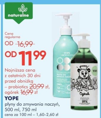 Płyny do zmywania naczyń YOPE promocja w Super-Pharm