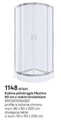 Kabina prysznicowa półokrągła Maxima 80 cm z niskim brodzikiem promocja w Castorama