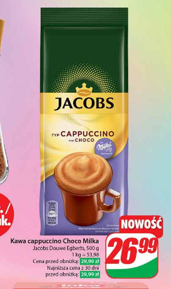 Cappuccino z czekoladą milka Jacobs choco cappucino promocja w Dino