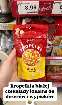 Kropelki z białej czekolady  promocja w Dino