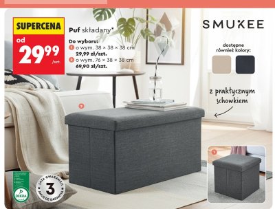 Puf składany SMUKEE 38 x 38 x 38 cm promocja w Biedronka