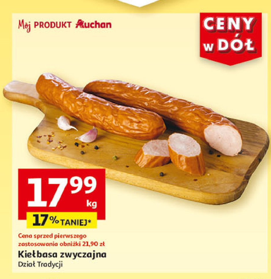 Kiełbasa zwyczajna Auchan różnorodne (logo czerwone) promocja