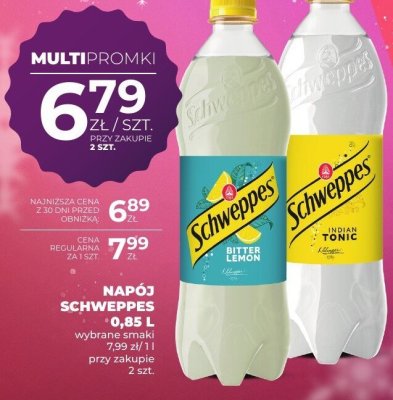 Napój Schweppes 0,85 L wybrane smaki promocja w Duży Ben