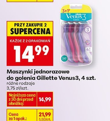 Maszynki jednorazowe do golenia Gillette Venus3, 4 szt. promocja w Biedronka