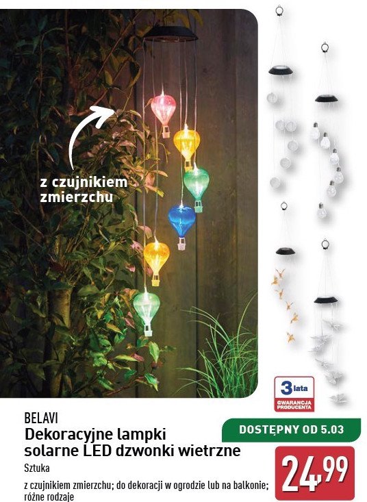 Lampki solarne led dzwonki wietrzne BELAVI promocja w Aldi