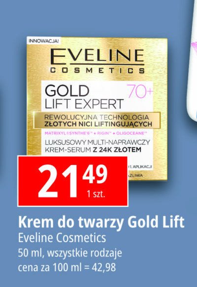 Krem do twarzy dzień 70+ Eveline gold lift expert promocja w Leclerc