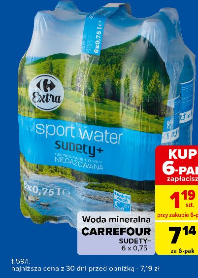 Woda naturalna niegazowana Carrefour sudety+ promocja