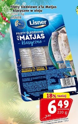 Filety śledziowe a'la Matjas klasyczne w oleju Lisner promocja w Prim Market