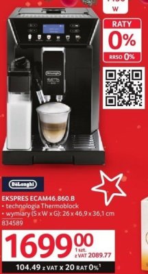 Ekspres do kawy DeLonghi EKSPRES ECAM46.860.B promocja w Selgros