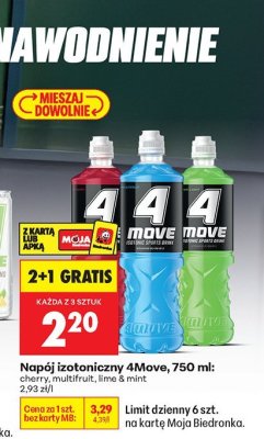 Napój izotoniczny 4Move cherry multifruit, lime & mint, 750 ml promocja w Biedronka