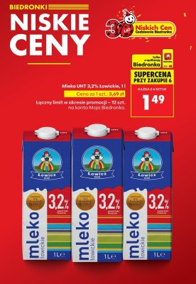 Mleko UHT 3,2% Łowickie promocja w Biedronka