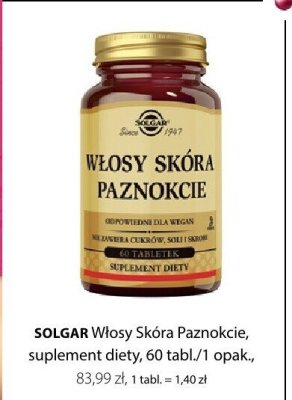 Suplement diety SOLGAR Włosy Skóra Paznokcie 60 tabl./1 opak. promocja w Hebe
