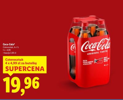 Napój Coca-Cola Czteroszutk 4 x 1L promocja w Lidl