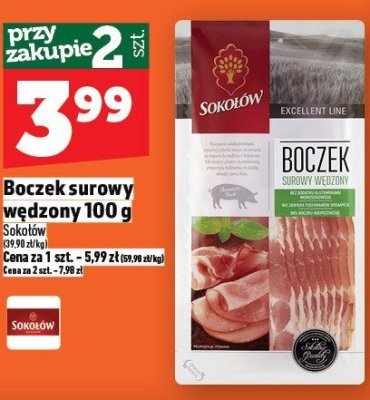 Boczek surowy wędzony 100 g Sokołów promocja w TOPAZ