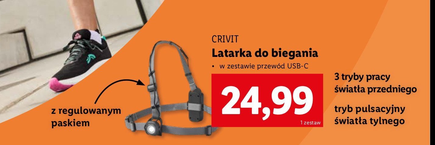 Latarka do biegania Crivit promocja w Lidl