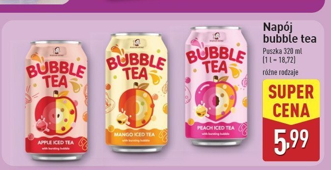Napój mango iced tea Madam hong bubble tea promocja w Aldi