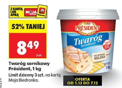 Twaróg sernikowy Président, 1 kg promocja w Biedronka