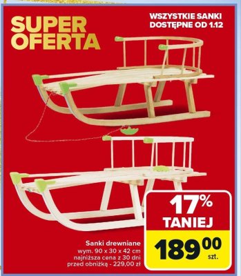 Sanki drewniane wym. 90 x 30 x 42 cm promocja w Carrefour