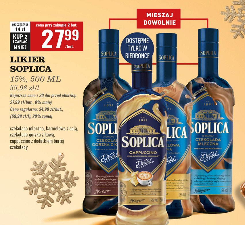 Likier cappuccino z białą czekoladą 15% Soplica e. wedel promocja w Biedronka