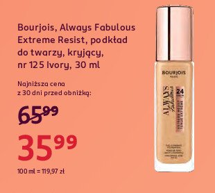 Podkład do twarzy nr 125 ivory Bourjois always fabulous promocja w Rossmann