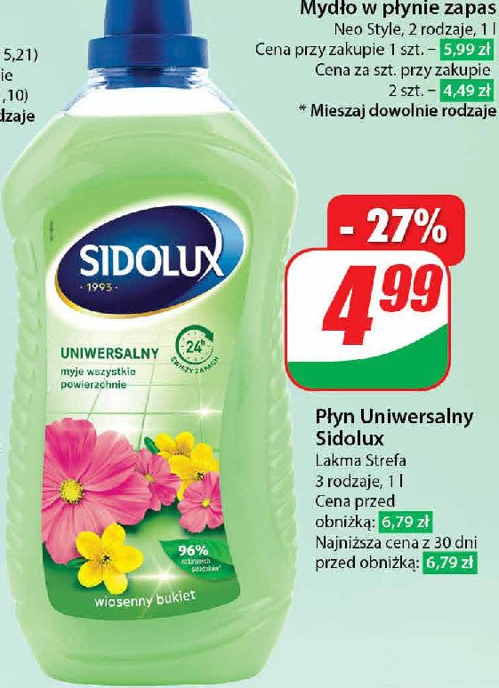 Płyn do mycia wiosenny bukiet Sidolux uniwersalny promocja