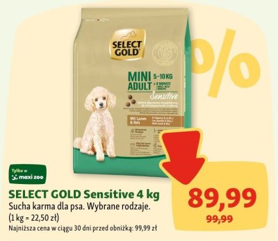 Karma sucha SELECT GOLD Sensitive 4 kg promocja w MAXI ZOO