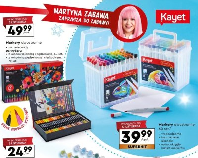 Markery dwustronne Kayet na bazie wody - końcówka cienka i pędzelkowa, 60 szt. promocja w Biedronka