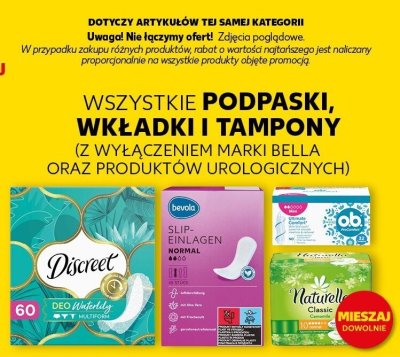 Wszystkie podpaski, wkładki i tampony  promocja w Kaufland