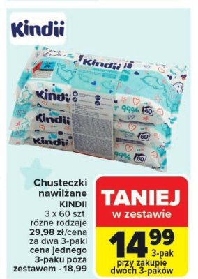 Chusteczki nawilżane KINDII 3x60 szt. promocja w Carrefour Market