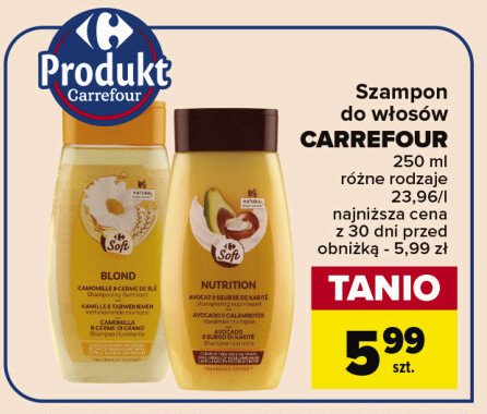 Szampon do włosów z ekstraktami z rumianku i kiełków pszenicy Carrefour soft promocja