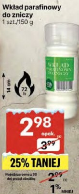 Wkład parafinowy do zniczy 1 szt./150 g promocja w Delikatesy Centrum