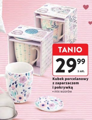 Kubek porcelanowy z zaparzaczem i pokrywką, mix wzorów promocja w Intermarche