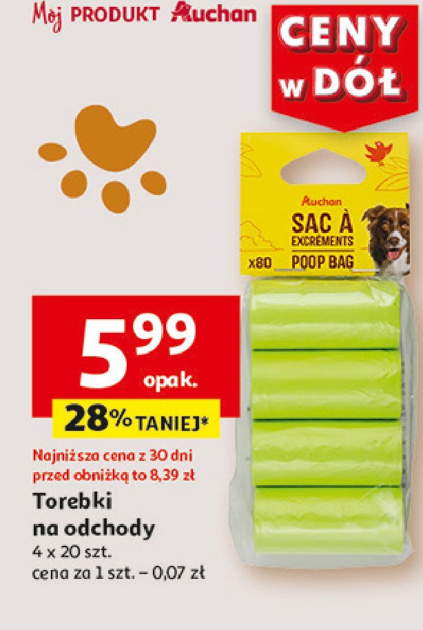 Torebki na odchody Auchan różnorodne (logo czerwone) promocja