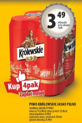 Piwo Królewskie Jasne Pełne 4x500ml promocja w Arhelan