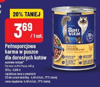 Pełnoporcjowa karma w puszce dla dorosłych kotów OptiVital promocja w POLOmarket